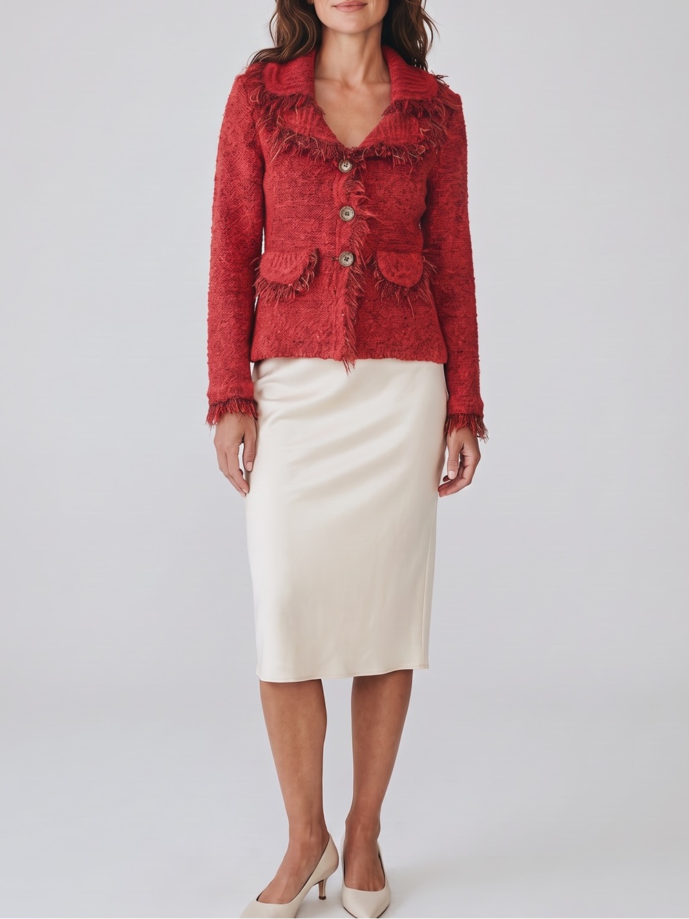 Sioni Red Tweed Fringe Jacket XS Boho Heritage Western Statement